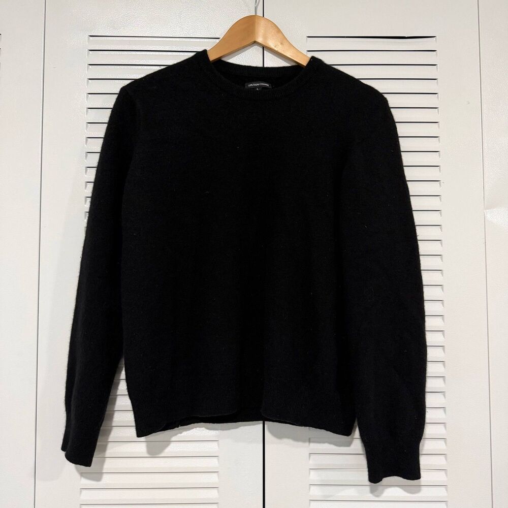 100% Italian Cashmere Sweater L Black Crewneck Pullover Quiet Luxury